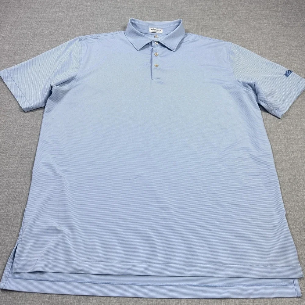 Peter Millar Polo Shirt Mens XL Blue Striped Short Sleeve Summer Comfort - Picture 6 of 9